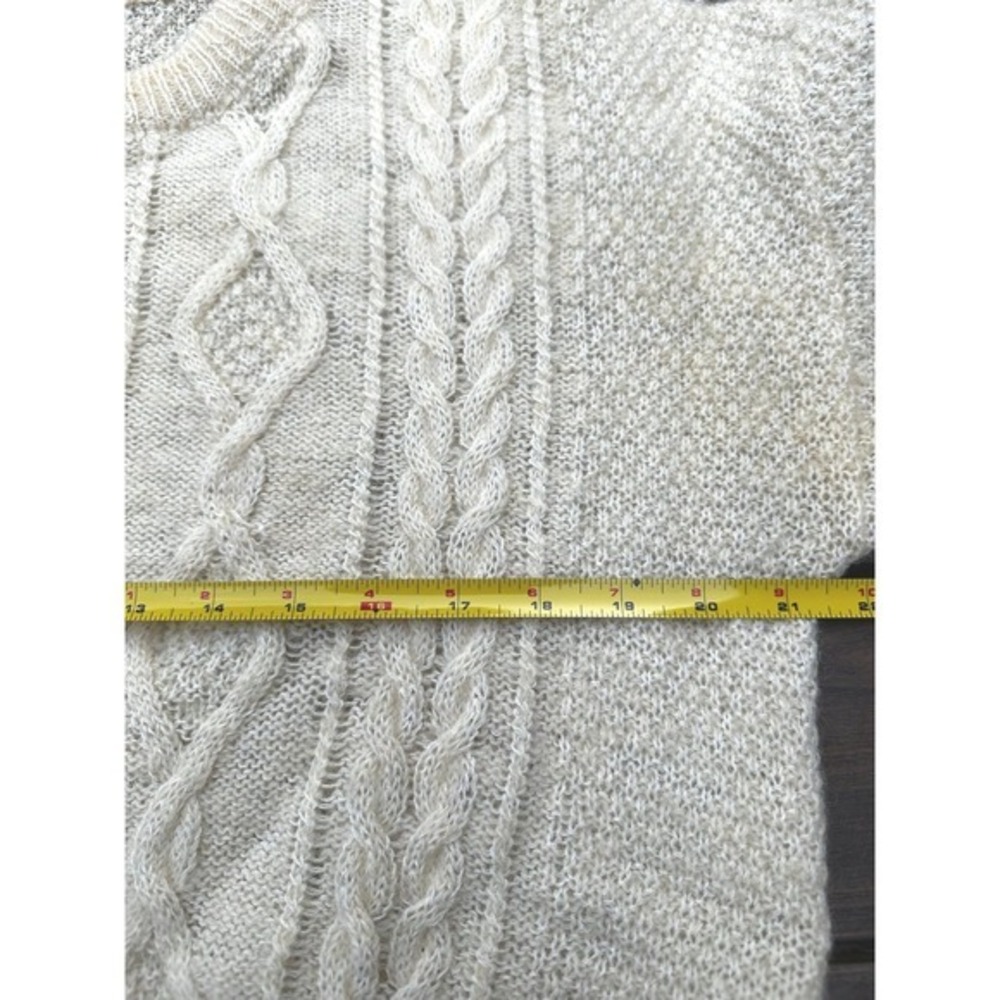 Vintage Cream Aran Cable‎ Knit Sweater L Unisex Cottagecore Old Money 80s 90s - Picture 10 of 11